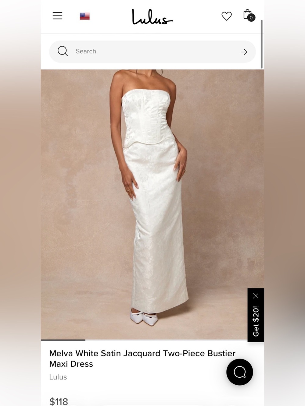 Strapless White Satin Jacquard Two-Piece Dress